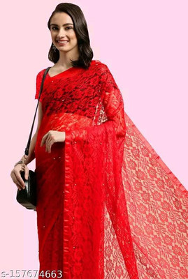 VioProm Floral Print Bollywood Net Saree(Pink)