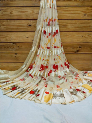 HouseOfCommon Printed Bollywood Georgette Saree(Cream)