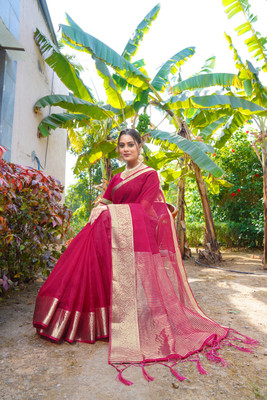 KOTHARI SBT Solid/Plain Bandhani Organza Saree(Pink)