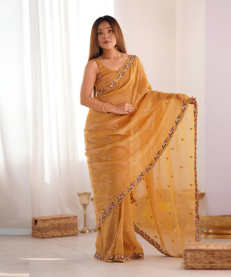Sareemall Embroidered Bollywood Tissue Saree(Mustard)