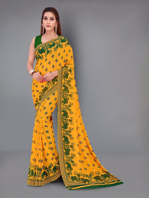 Moda Rapido Printed Daily Wear Georgette Saree(Yellow)