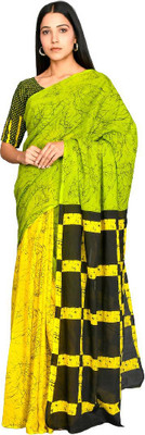 Clothonus Printed Ikkat Pure Cotton Saree(Green)