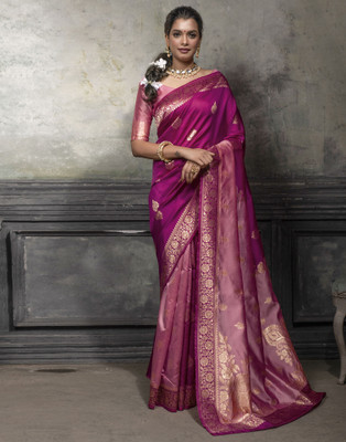 Samah Woven, Embellished, Self Design Banarasi Art Silk Saree(Purple, Pink)