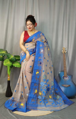 PJ TEXTILE Printed Jamdani Cotton Silk Saree(Multicolor)