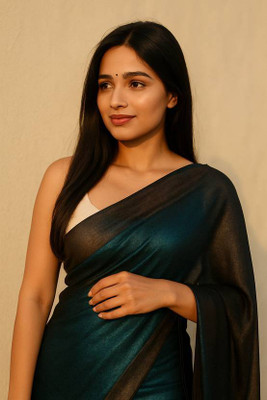 ISHA TRADE Solid/Plain Daily Wear Lycra Saree(Green)