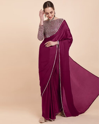 SOLITIQ Embellished, Solid/Plain Bollywood Georgette Saree(Maroon)