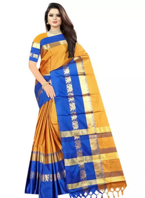 MORTAL TEXTILE GBASA Animal Print Assam Silk Cotton Silk Saree(Gold)