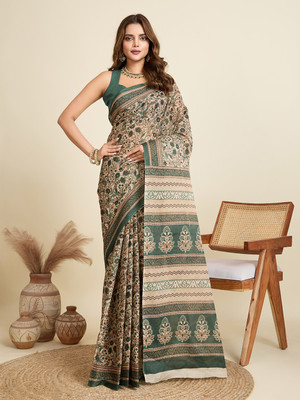 SHANVIKA Printed Daily Wear Pure Cotton Saree(Beige)