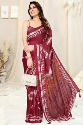 MIRCHI FASHION Printed, Dyed, Blocked Printed Daily Wear Chiffon, Georgette Saree(Maroon, White)