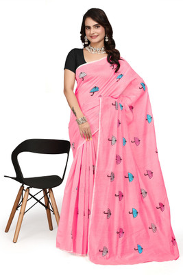 A To Z Cart Embroidered Chanderi Chanderi Saree(Pink)