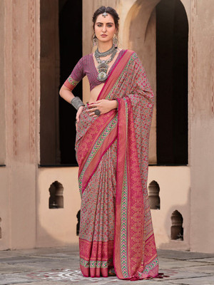 ANOUK Printed Banarasi Silk Blend Saree(Pink)