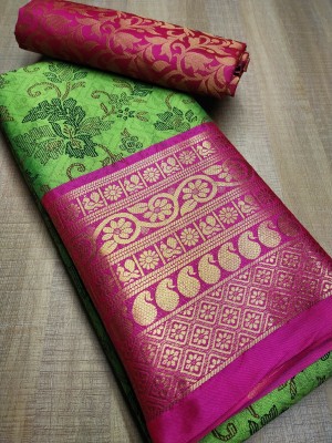 SMARTLOOKS Printed, Woven Daily Wear Cotton Silk, Pure Silk Saree(Light Green)