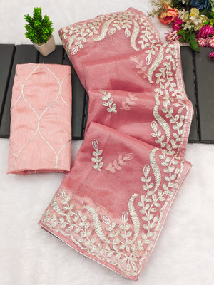 TTH Self Design Bollywood Net Saree(Orange)