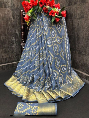 shardatex Printed Daily Wear Cotton Blend Saree(Grey)