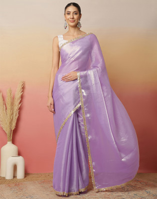 Satrani Dyed, Embellished Bollywood Jimmy choo, Chiffon Saree(Purple)