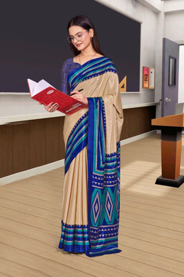 Feminista Printed, Solid/Plain Daily Wear Cotton Silk Saree(Blue)