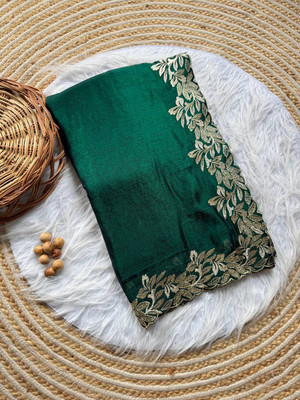 SHARDHA FASHION Embroidered, Solid/Plain Banarasi Satin, Pure Silk Saree(Red)