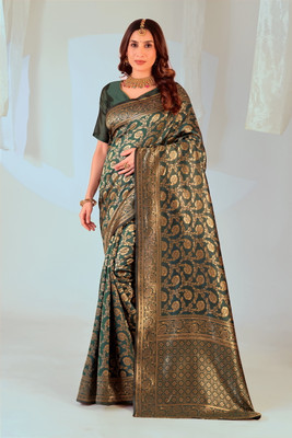 Suali Woven Kanjivaram Art Silk Saree(Dark Green)