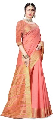 SARIMANIA Woven Banarasi Cotton Silk, Pure Cotton Saree(Pink)