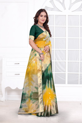 Aarunika SBT Solid/Plain Bollywood Organza Saree(Green)