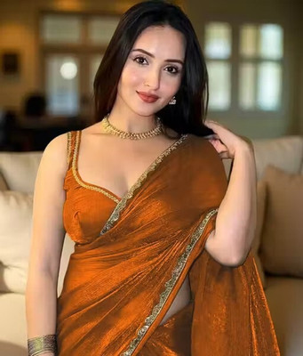 Vraggi Embroidered Bollywood Chiffon, Pure Silk Saree(Orange)