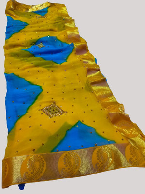 KAKADIYA CREATION Embellished Bandhani Chiffon Saree(Gold)