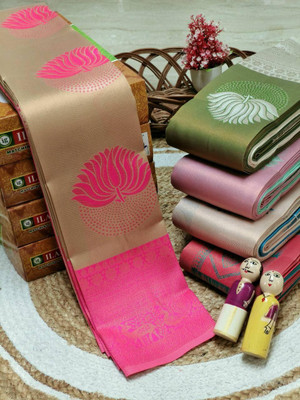 WOMENELEGENCE Embellished Banarasi Pure Silk Saree(Pink)