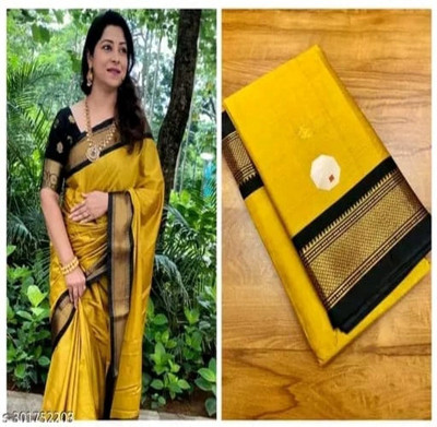 HouseOfCommon Temple Border Bollywood Cotton Silk Saree(Multicolor)