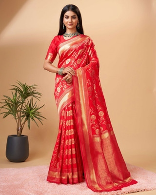 erika Woven Banarasi Jacquard Saree(Red)