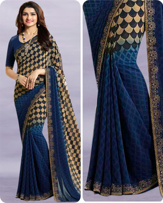 V And V Shop Printed Bollywood Georgette Saree(Dark Blue)