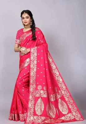 ADESHETHNICWEAR Printed Banarasi Satin Saree(Pink)