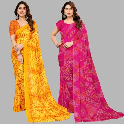 kashvi sarees Printed Daily Wear Georgette Saree(Pack of 2, Yellow, Pink)