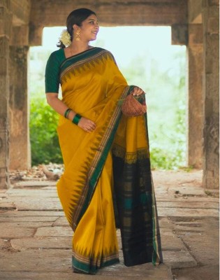 Satrani Woven, Embellished, Self Design Banarasi Art Silk Saree(Mustard, Gold, Dark Green)