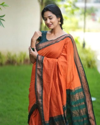 kriyafashion Self Design Banarasi Jacquard Saree(Orange)