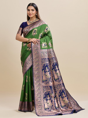 JINU CREATION Woven Banarasi Silk Blend Saree(Multicolor)
