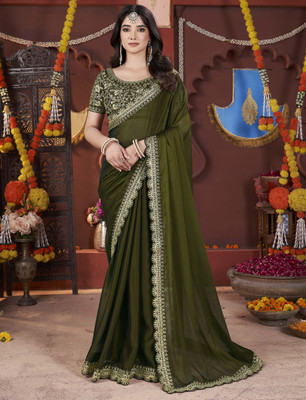 Laddu creation Embroidered Bollywood Satin, Silk Blend Saree(Multicolor)
