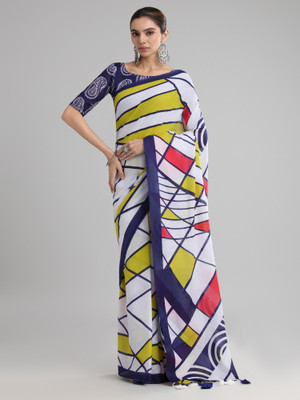 Tasrika Printed Ikkat Cotton Blend Saree(Multicolor)