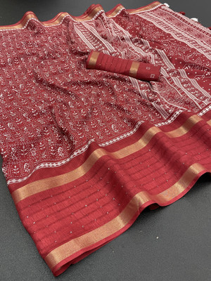 Pemal Designer Printed Bollywood Silk Blend Saree(Maroon)
