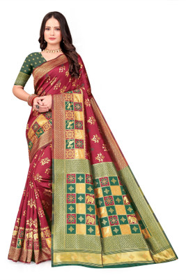 MAARI VIDHATA Printed Banarasi Pure Silk Saree(Multicolor)