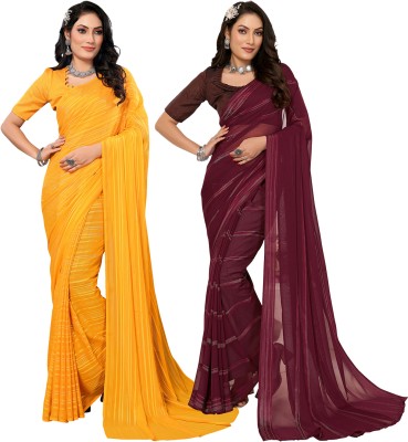 kashvi sarees Embellished Bollywood Satin Saree(Pack of 2, Yellow, Maroon)