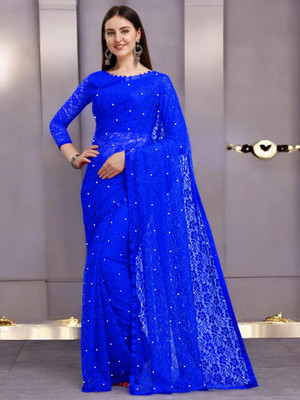 Nexafashion Self Design Bollywood Net Saree(Blue)