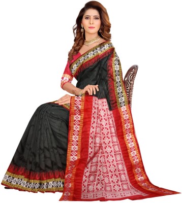 Samrat Handlooms Solid/Plain, Temple Border, Woven, Embellished Sambalpuri Cotton Silk Saree(Black)