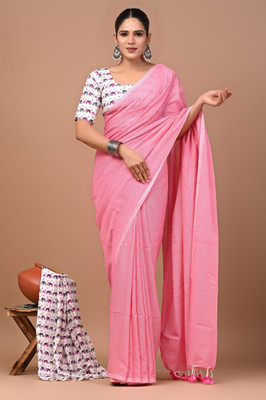 Dreamwrap Solid/Plain Handloom Khadi Saree(Pink)