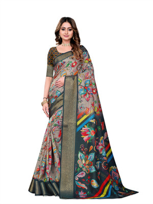 PARVOTSAV Digital Print Bollywood Polyester Saree(Grey)