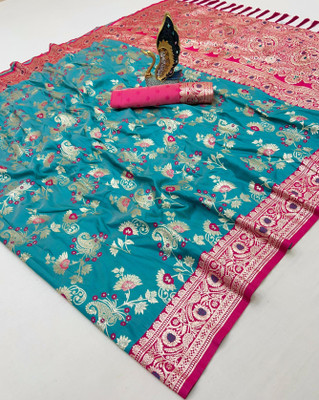 Divastri Woven Banarasi Cotton Silk Saree(Green)