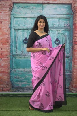 NIKHILAM Printed Ikkat Pure Cotton Saree(Pink)