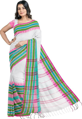 Amita Collections Woven Handloom Cotton Blend Saree(Multicolor)