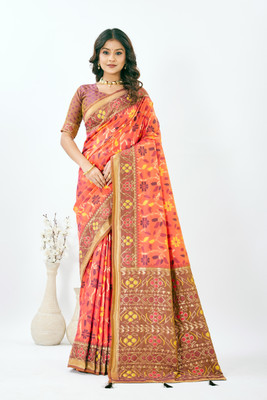 Heirlooms Floral Print, Printed, Woven Banarasi Pure Silk Saree(Green, Red)