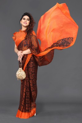 JiproStore Printed, Self Design, Ombre Bollywood Chiffon, Brasso Saree(Brown)