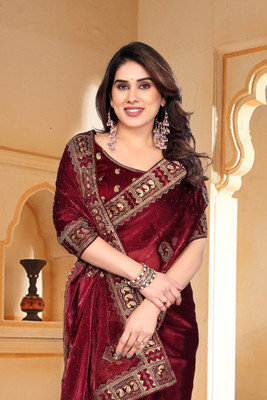 KHRITI FAB Woven Bollywood Jimmy choo Saree(Maroon)